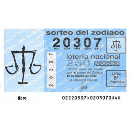 Sorteo 22 de 1992. Libra