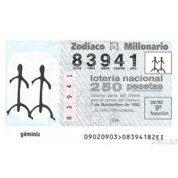 Sorteo 90 de 1992. Géminis