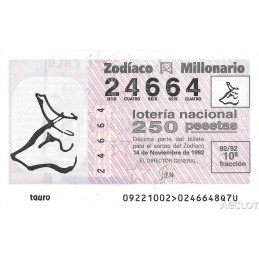 Sorteo 92 de 1992. Tauro